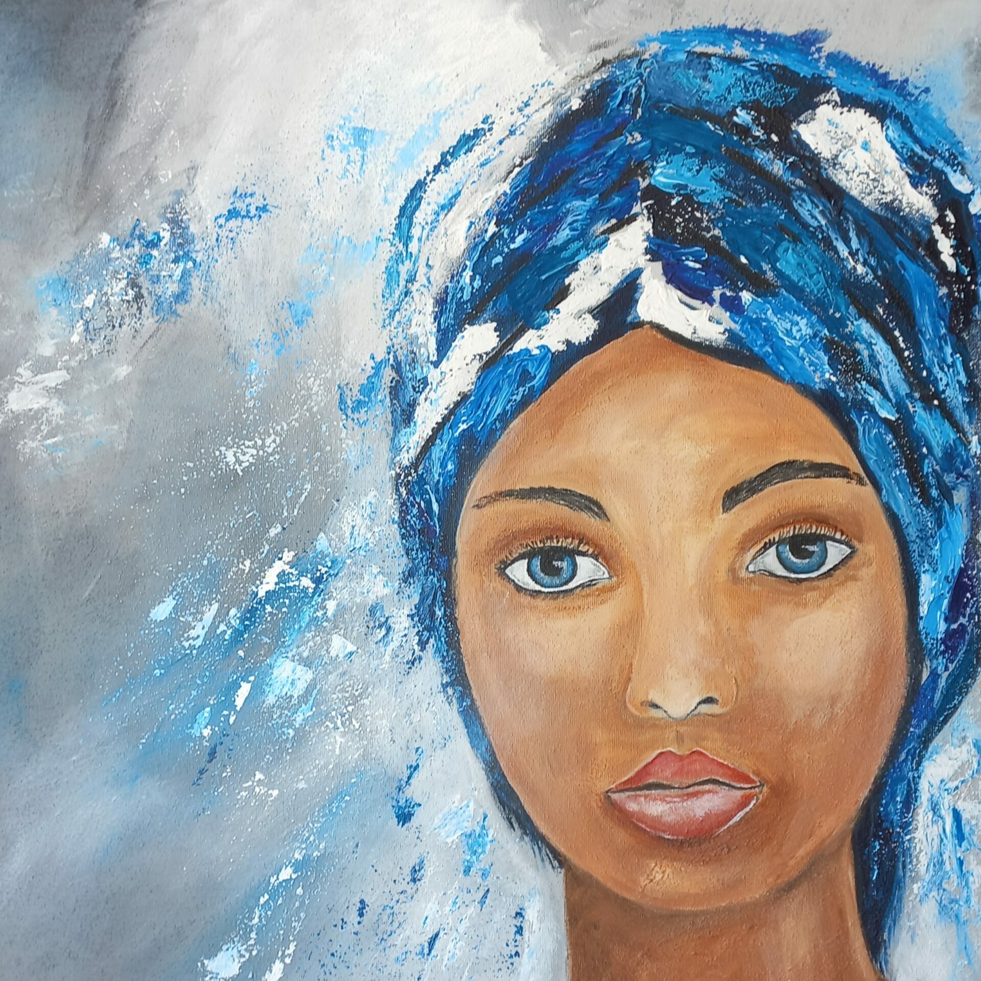 Blauwe hoofddoek 80 x 60